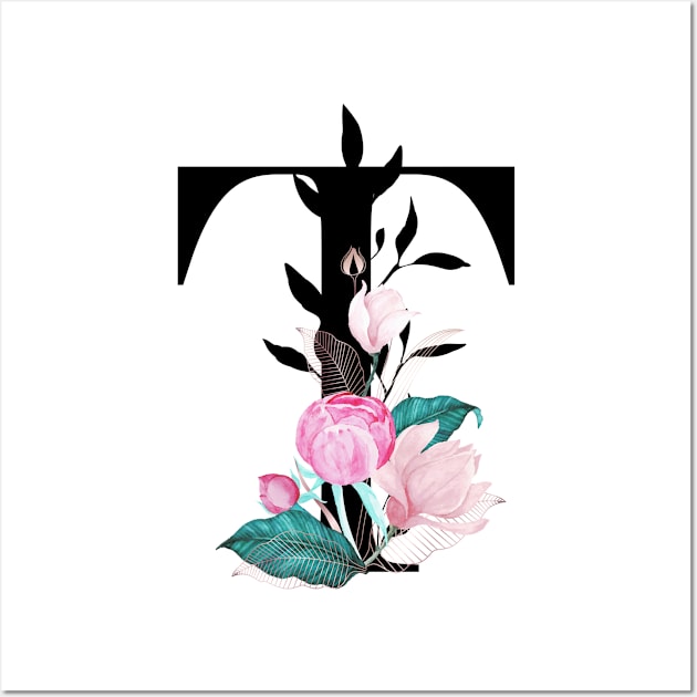 Floral Monogram T Wall Art by Eric Okore